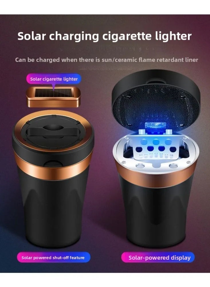 Solar Car Ashtray with USB Lighter & LED Light - Heat-Resistant Ceramic Inner Cup for BMW/Mercedes/Toyota (Certified Safety) - Image 1