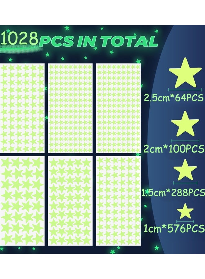 1028 Pcs 3D Glow in The Dark Stars Stickers Ceiling Wall Decorations Kids Bedrooms Nurseries Playrooms Living Spaces for Room Makeovers DIY  Birthday Parties Sleepovers Themed Events Ideal Gift - Image 2