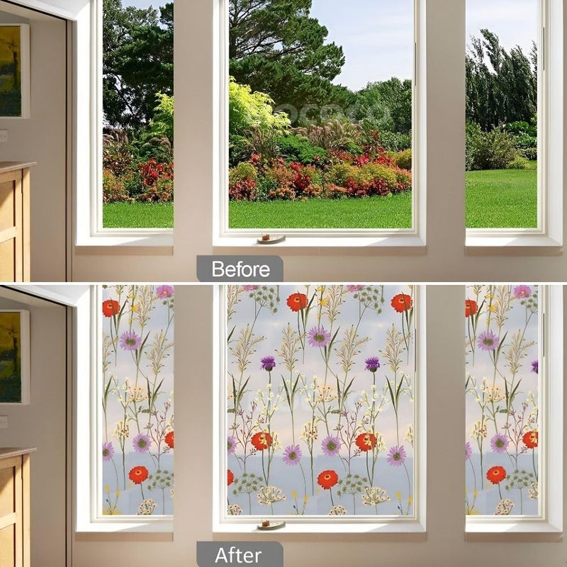 MOCOCO Premium Privacy Window Film Vinyl Frosted Self Adhesive Glass Film Decorative Window Stickers for Home Office Bathroom Kitchen Living Room - Mystic Flowers - Image 4