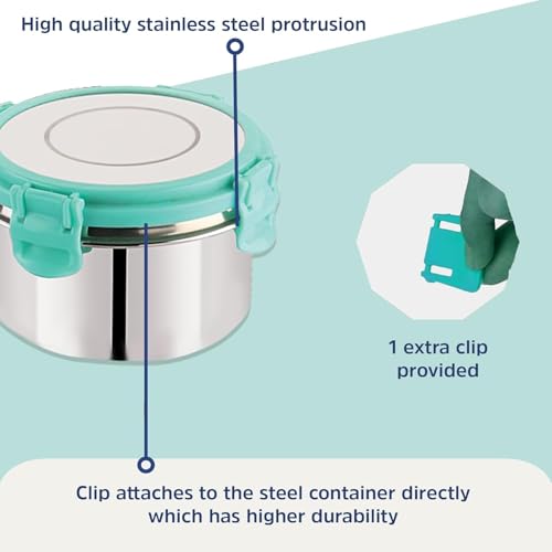 LIPSA ENTERPRISE Leak Proof Click and Seal Lock Stainless Steel Storage/Air Tight Tiffin Container/Lunch Container with lid (150+250+350 ml FUSION) - Image 4