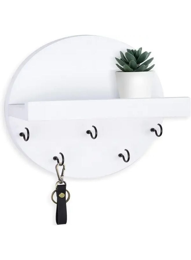 حامل مفاتيح جدار خشبي أبيض مع 5 خطافات منظف متعدد الوظائف للمدخل - Image 1