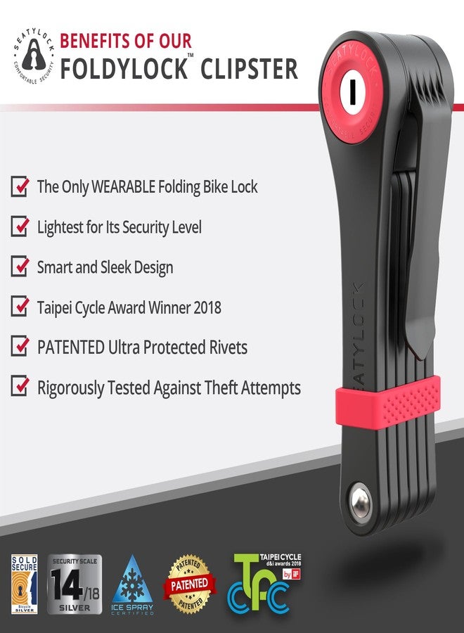 Seatylock FoldyLock Clipster Folding Bike Lock - Wearable Compact Bicycle Lock - Lightweight Smart Bike Security Accessory with Key Set for Bikes E Bikes and Scooters - 29.5" - Image 2