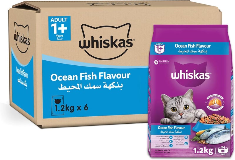 Whiskas Ocean Fish Dry Cat Eat, Pack of 1.2 x 6 kg, Adult Cats 1+ Years, Dry Cat Food, Great Taste for Cat Health and Activity - Image 1