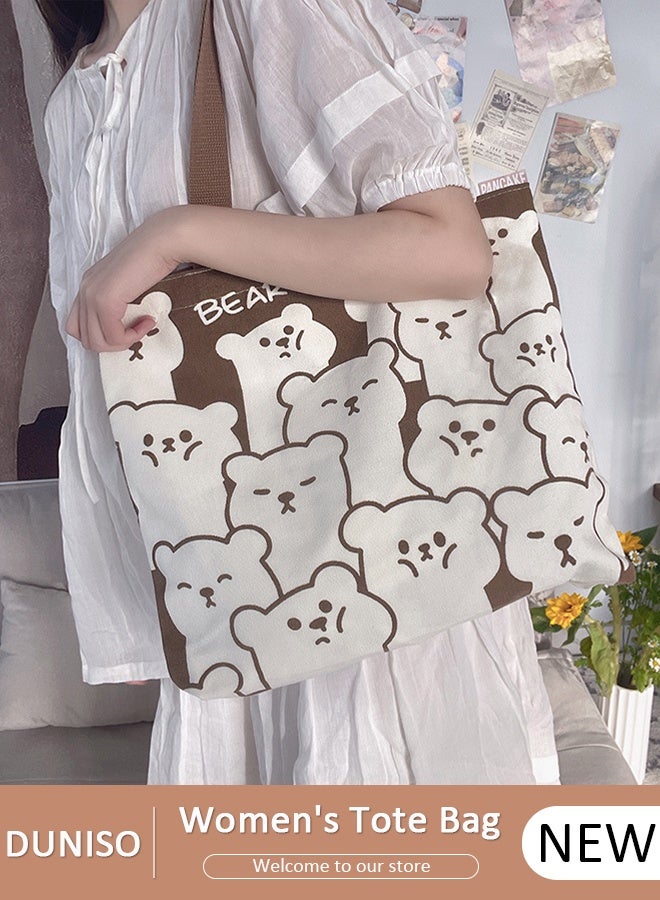 DUNISO Women's Shoulder Tote Bag Canvas Handbag For Women Large Capacity Bucket Bag Fashionable Travel Messenger Shoulder Bag for Ladies Girls College Students - Image 1