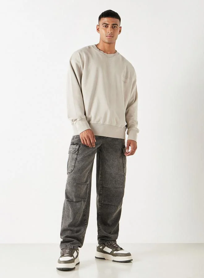 سبلاش فيڤ بلوزة مطرزة بنقوش طباعية بياقة دائرية وأكمام طويلة