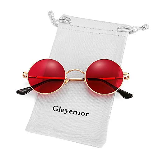 Gleyemor Polarized Round Sunglasses for Men Women Hippie Small Circle Glasses Red Yellow Lenses (Gold/Clear Red) - Image 1