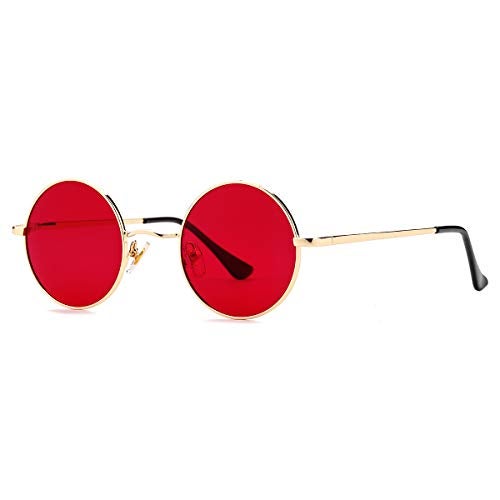 Gleyemor Polarized Round Sunglasses for Men Women Hippie Small Circle Glasses Red Yellow Lenses (Gold/Clear Red) - Image 2