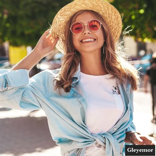 Gleyemor Polarized Round Sunglasses for Men Women Hippie Small Circle Glasses Red Yellow Lenses (Gold/Clear Red) - Image 4