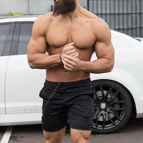 EVERWORTH Men's Gym Workout Boxing Shorts Running Short Pants Fitted Training Bodybuilding Jogger Short Black - Image 2