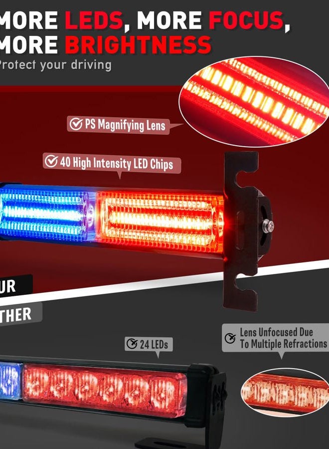 HLauto 1002L Emergency Strobe Traffic Advisor Light Bar: 40 LED Dash Safety Warning Flashing Light, Front/Rear Windshield Visor Light for Construction Vehicle, Tow/Plow Truck (2x10.7inch, Red Blue) - Image 2