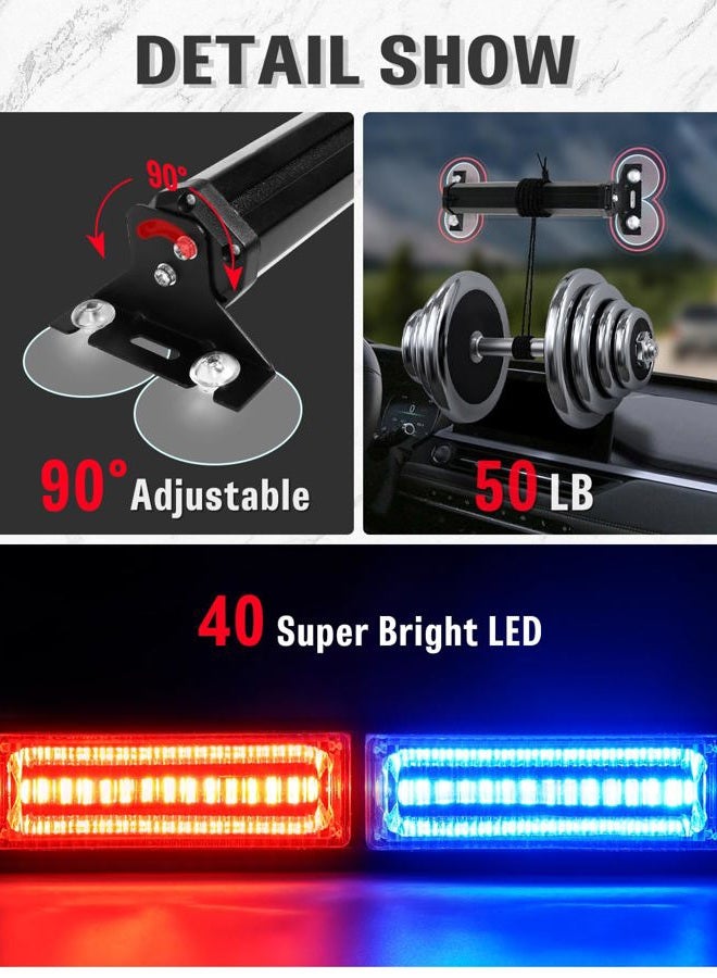 HLauto 1002L Emergency Strobe Traffic Advisor Light Bar: 40 LED Dash Safety Warning Flashing Light, Front/Rear Windshield Visor Light for Construction Vehicle, Tow/Plow Truck (2x10.7inch, Red Blue) - Image 5