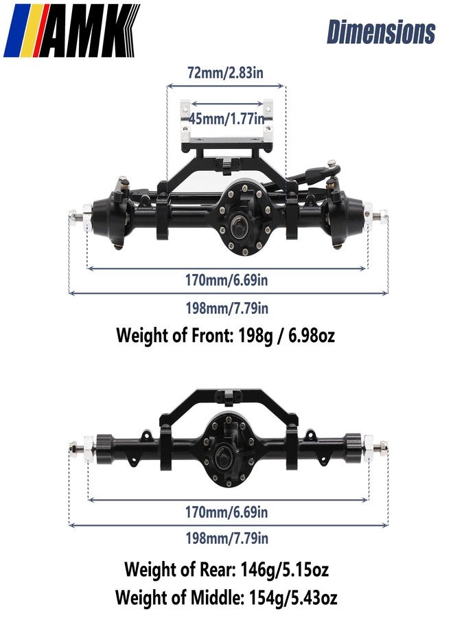 امك مجموعة كاملة من المحور الأمامي الخلفي من الألومنيوم AMK 1/10 RC Crawler لـ 6x6 4WS توجيه رباعي العجلات لـ RC4WD Gelande II TF2 D110 Yota II ترقيات (الخلف) - Image 3