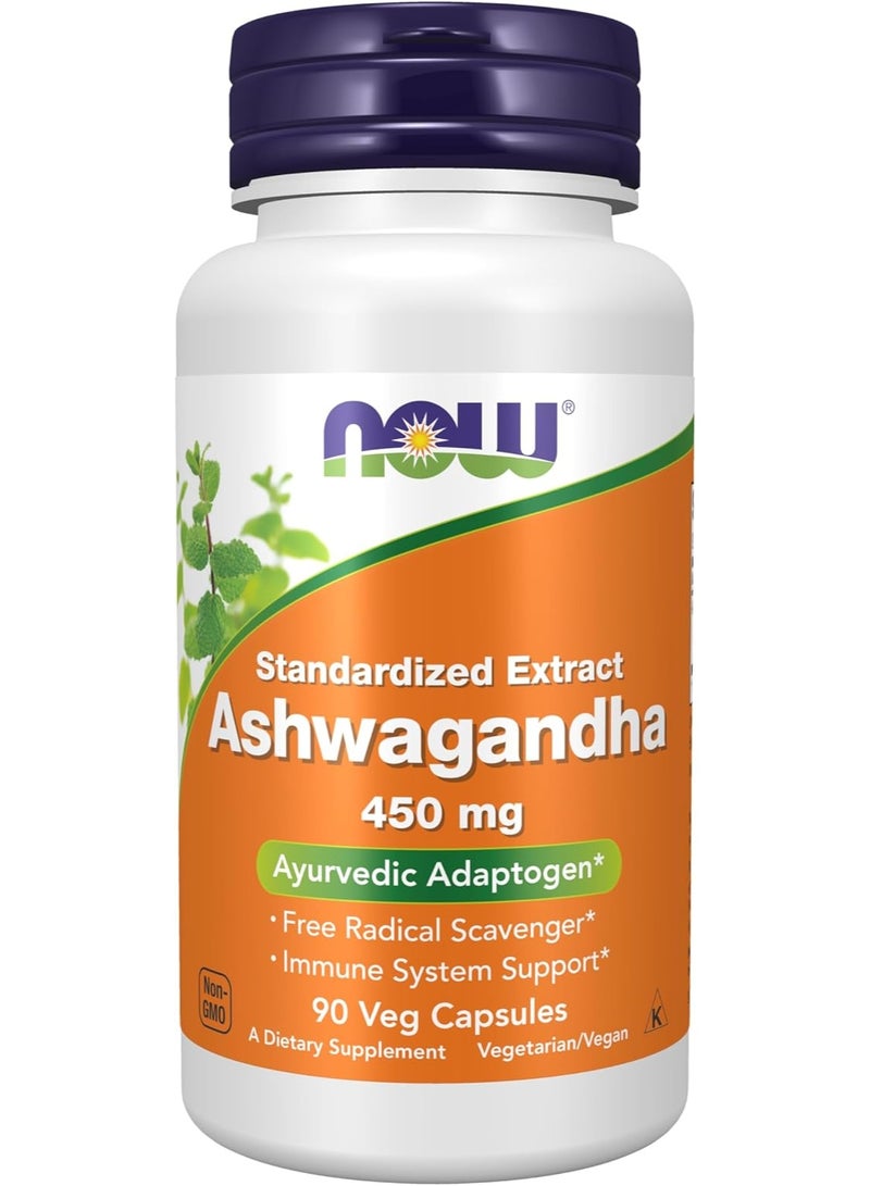 now Ashwagan 450mg Ayurvedic Adaptogen Dietary Supplement 90 Veg Capsules - Image 1