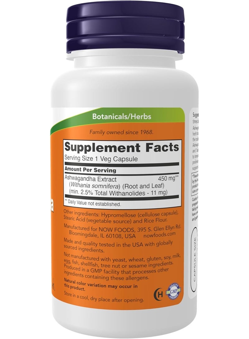 now Ashwagan 450mg Ayurvedic Adaptogen Dietary Supplement 90 Veg Capsules - Image 2