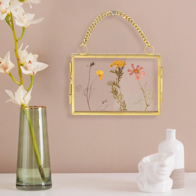 4 Pcs Mini Brass Photo Frames, Double-Sided Glass 2X3 Inch Hanging Displays With Chain - Vintage Metal Picture Holders For Wall Decor - Image 2