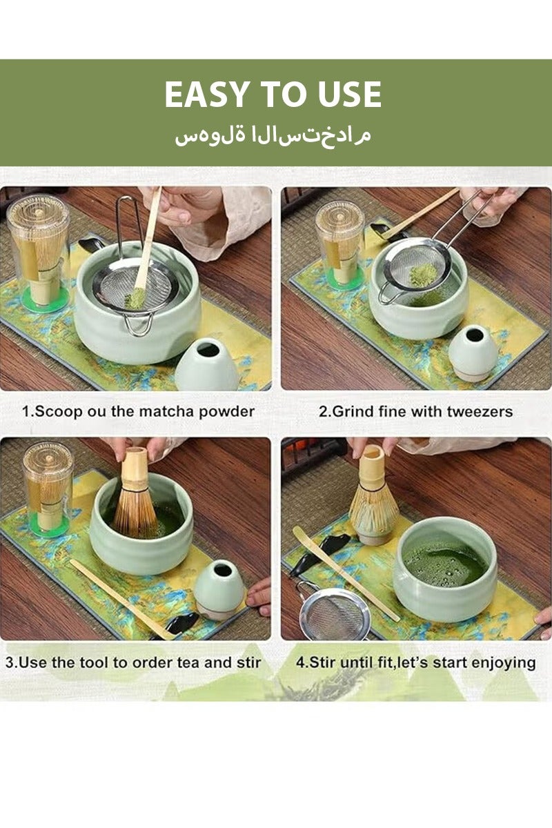 DPTER 7 Piece Matcha Whisk Set Bamboo Matcha Tools for Stirring Matcha Tea, Japanese Matcha Green Tea Making Kit with Matcha Bowl, Bamboo Whisk, Scoop, Stainless Steel Tea Sifter, Whisk Holder, the Perfect Matcha Tools for Preparing a Cup of Authentic Matcha (Light Green) - Image 4