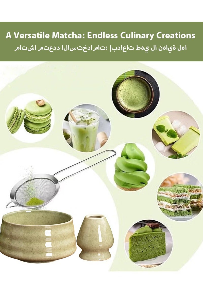 DPTER 7 Piece Matcha Whisk Set Bamboo Matcha Tools for Stirring Matcha Tea, Japanese Matcha Green Tea Making Kit with Matcha Bowl, Bamboo Whisk, Scoop, Stainless Steel Tea Sifter, Whisk Holder, the Perfect Matcha Tools for Preparing a Cup of Authentic Matcha (Light Green) - Image 5