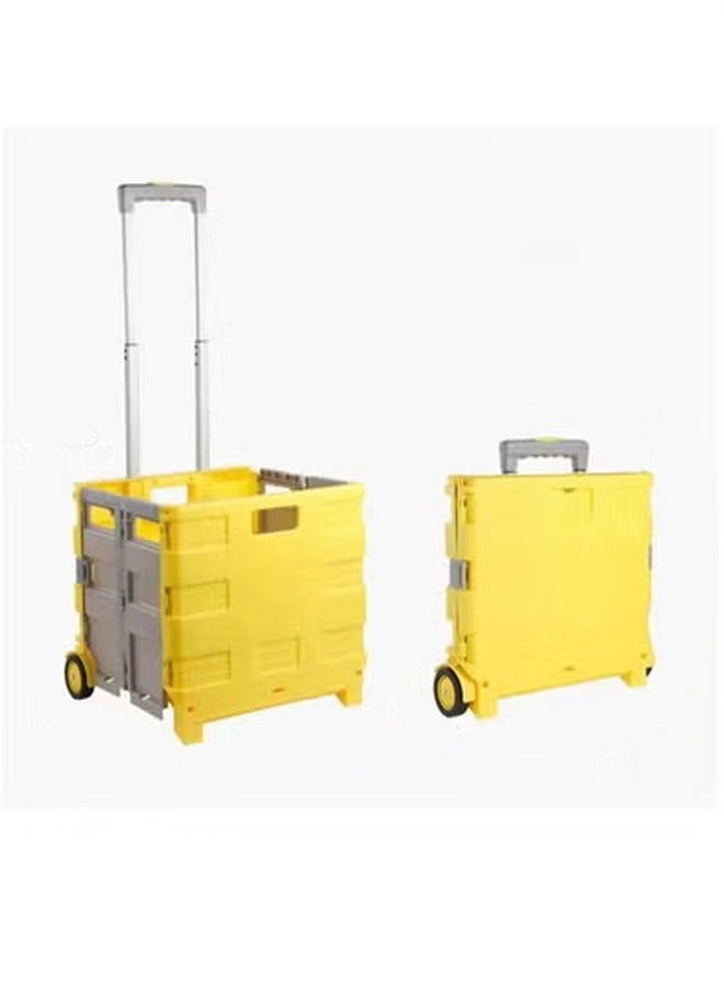 Folding shopping cart, portable uncovered trolley with two pulleys, adjustable height, suitable for mobile, grocery shopping, luggage, yellow