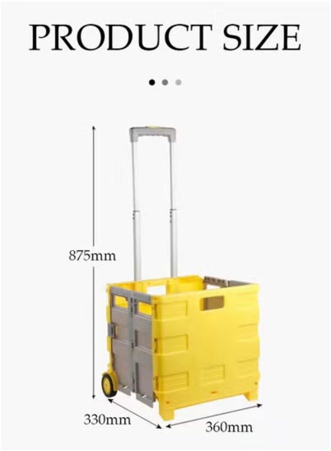 DUNISO عربة تسوق قابلة للطي، عربة محمولة غير مغطاة مزودة بعجلتين، ارتفاع قابل للتعديل، مناسبة للتنقل، تسوق البقالة، الأمتعة، صفراء - Image 2