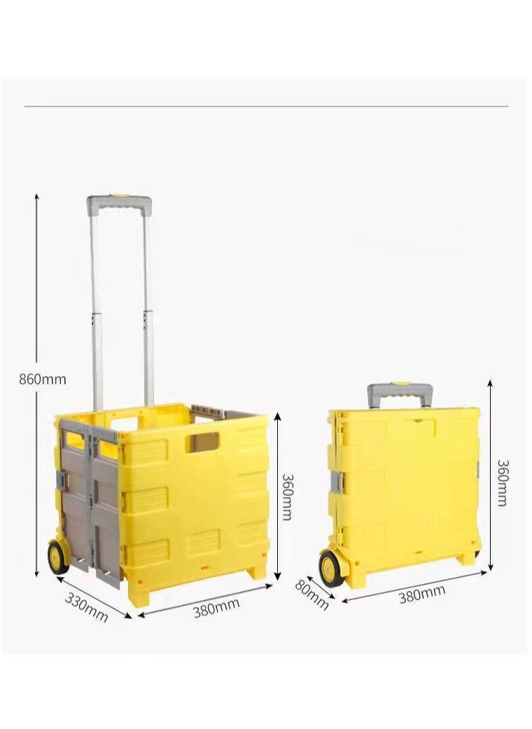 DUNISO Folding shopping cart, portable uncovered trolley with two pulleys, adjustable height, suitable for mobile, grocery shopping, luggage, yellow 