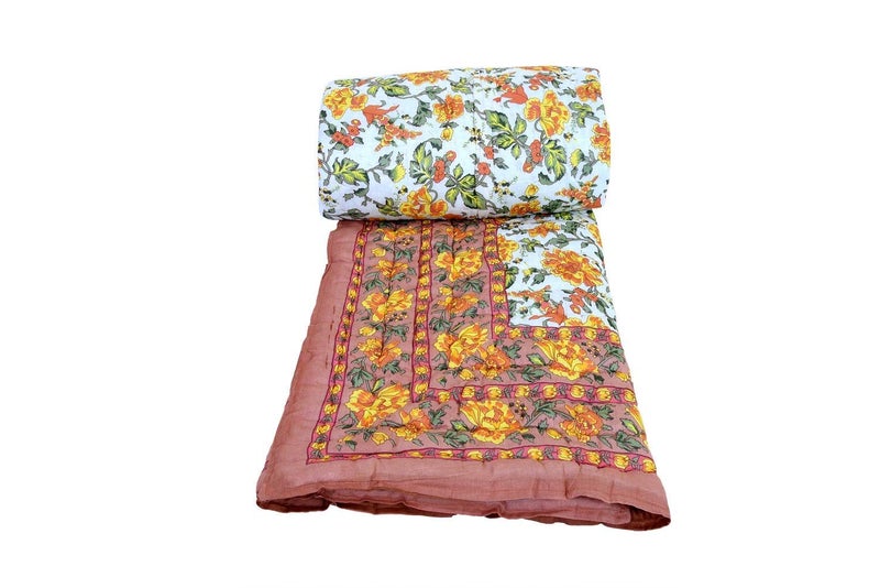 SVT Traditional Famous Jaipuri Beautiful Floral Print in Multi Coffee mughal Print Jaipuri Rajai/Razai/Quilt Double/Double Bed Quilt/Comforter/AC Quilt/AC Comforter - Image 1