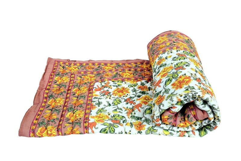 SVT Traditional Famous Jaipuri Beautiful Floral Print in Multi Coffee mughal Print Jaipuri Rajai/Razai/Quilt Double/Double Bed Quilt/Comforter/AC Quilt/AC Comforter - Image 2