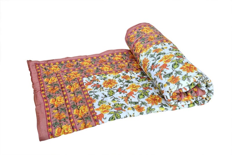 SVT Traditional Famous Jaipuri Beautiful Floral Print in Multi Coffee mughal Print Jaipuri Rajai/Razai/Quilt Double/Double Bed Quilt/Comforter/AC Quilt/AC Comforter - Image 3