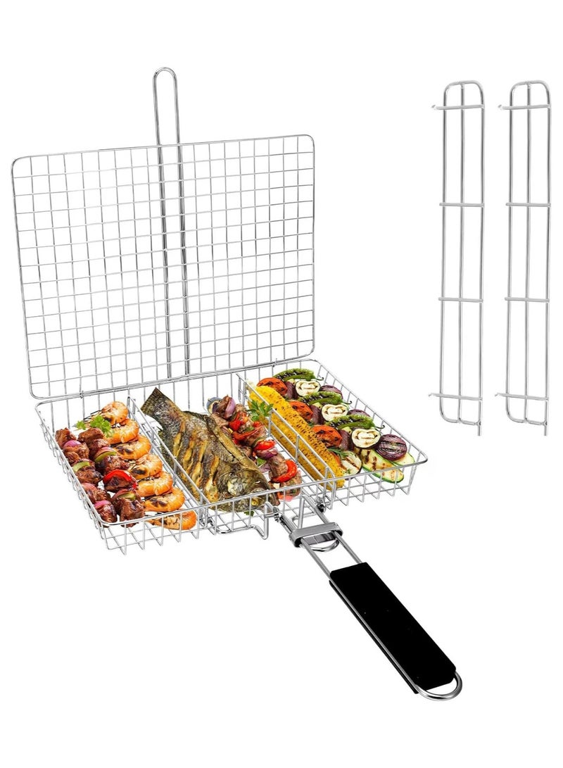 BJM Grill Basket, Fish Grill Basket, Rustproof Stainless Steel BBQ Grilling Basket for Meat,Steak etc, Grill Accessories,Grilling Gifts for Men Dad - Image 1