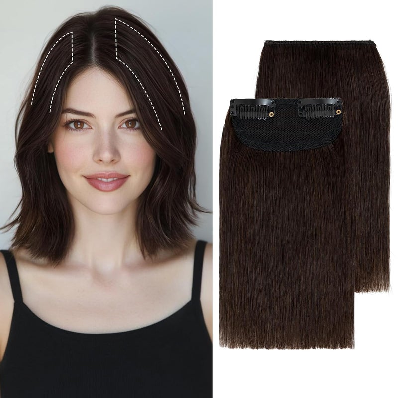 Snoilite Clip in Hair Extensions for Short Hair 100 Real Human Hair 2PCS 2 Clips Clip in Hairpieces For Women with Thinning Hair Add Hair Volume 16g 4InchDark Brown