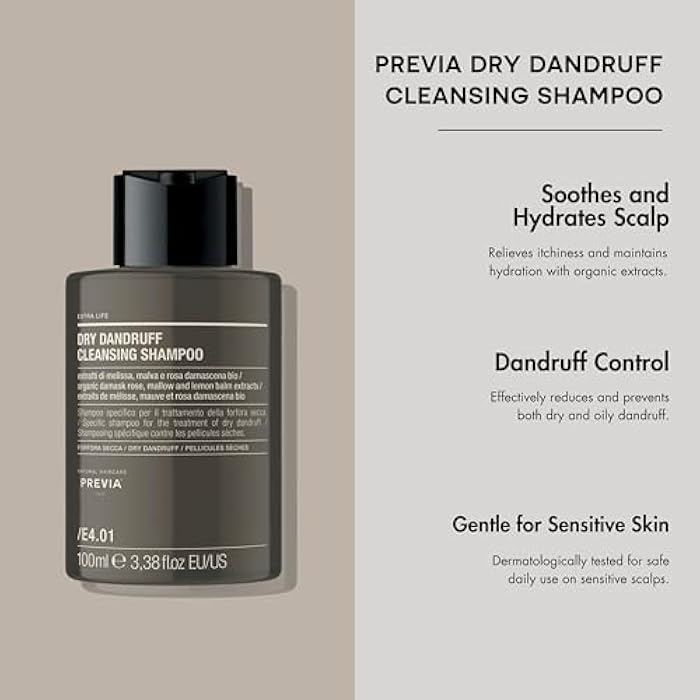 PREVIA Extralife Dry Dandruff Cleansing Shampoo | Organic Ingredients For Scalp Balance | Certified Vegan Dermatologically Tested Formula | 98% Natural Origin | 3.38 Oz - Image 2
