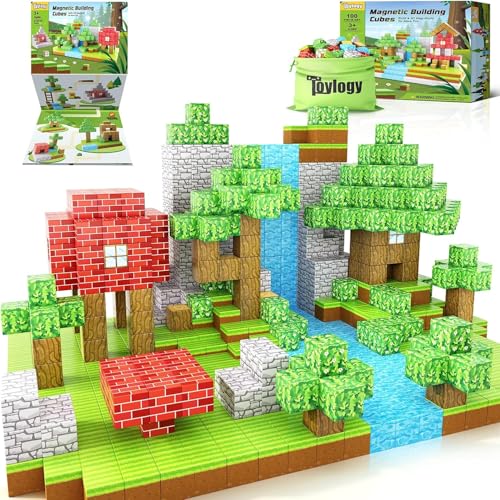 Toylogy 100PCS Large Magnetic Blocks 1 inch Magnets Building Craft STEM Sensory Toys for Boys Girls 3 STEM Educational Construction Toys for Kids 35 57 68 Classroom Learning Building Mine Magnet World - Image 1