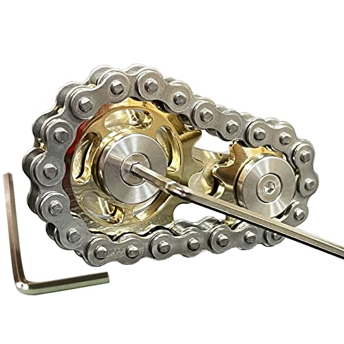Bitopbi Sprocket Fidgets Chain Stainless Steel Fidget Cube Gears Linkage Bike Chain Novelty Fidget Block Kinetic Desk Toy Metal EDC Focus Meditation Break Bad Habits ADHD Gold - Image 1
