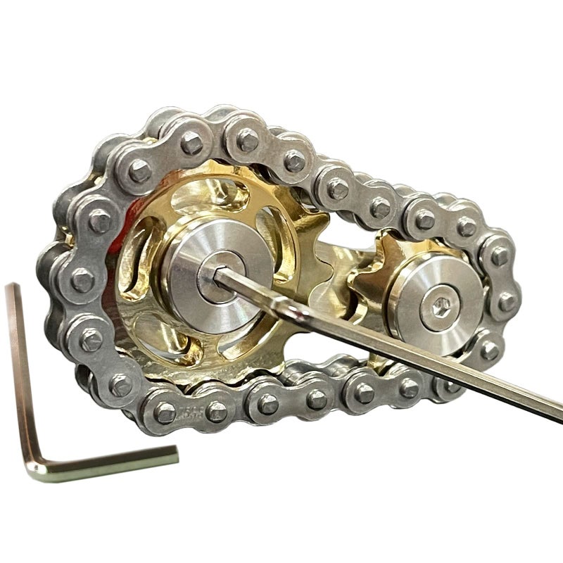 Bitopbi Sprocket Fidgets Chain Stainless Steel Fidget Cube Gears Linkage Bike Chain Novelty Fidget Block Kinetic Desk Toy Metal EDC Focus Meditation Break Bad Habits ADHD Gold - Image 2