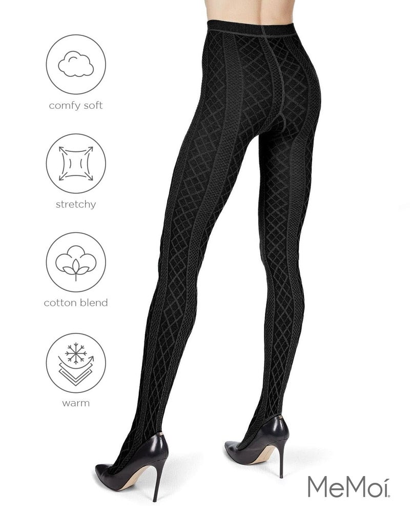 MeMoi Juneau Diamonds Cotton Tights for Women, Cozy and Elegant Sweater Tights - Sizes Small to X-Large, Black, M-L - Image 5