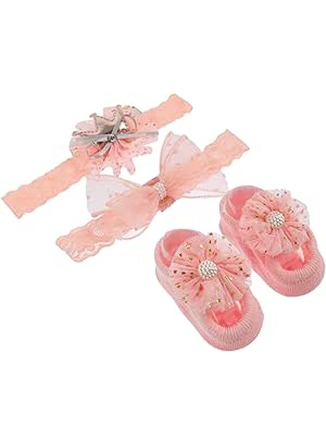 3pcs Newborn Photography Props Set Pink Lace Headband Socks For Girls Photoshoot - Image 1