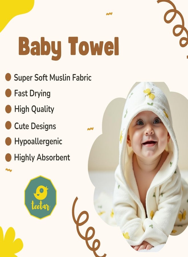 TEETAR Hooded Baby Towel - 100% Muslin Cotton, Ultra Soft & Quick Dry | Absorbent & Breathable Newborn Bath Wrap for Infants & Toddlers | Lightweight Baby Towel 75x72 cm - Image 4