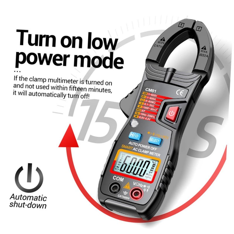 Digital Clamp Multimeter Auto Ranging AC DC Voltage Current Tester Electrical Appliance Repair Tool Black - Image 3