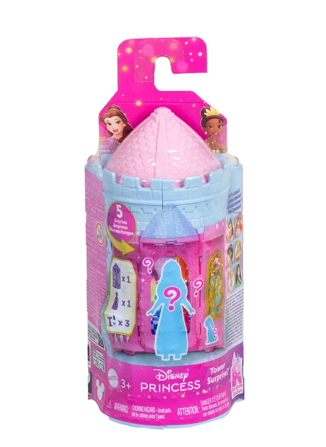 ديزني Princess Tower Surprise Small Dolls & Accessories, Stacking Playsets with 4 Surprises & Friend from Disney Movies (Styles May Vary)