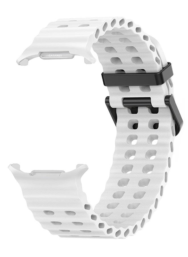 CATANES Strap Silicone Replacement for Samsung Galaxy Watch 8 Ultra Band 47mm, Rugged Soft Ocean Silicone Sport Accessory Fit for Samsung Galaxy Watch Ultra Band Dual Row Hole - White - Image 3