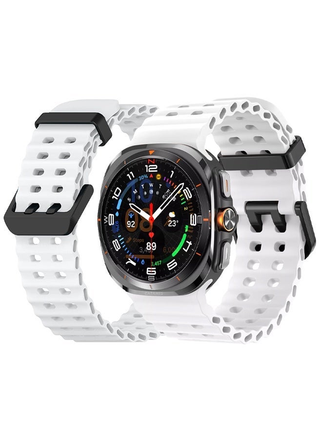 CATANES Strap Silicone Replacement for Samsung Galaxy Watch 8 Ultra Band 47mm, Rugged Soft Ocean Silicone Sport Accessory Fit for Samsung Galaxy Watch Ultra Band Dual Row Hole - White - Image 1