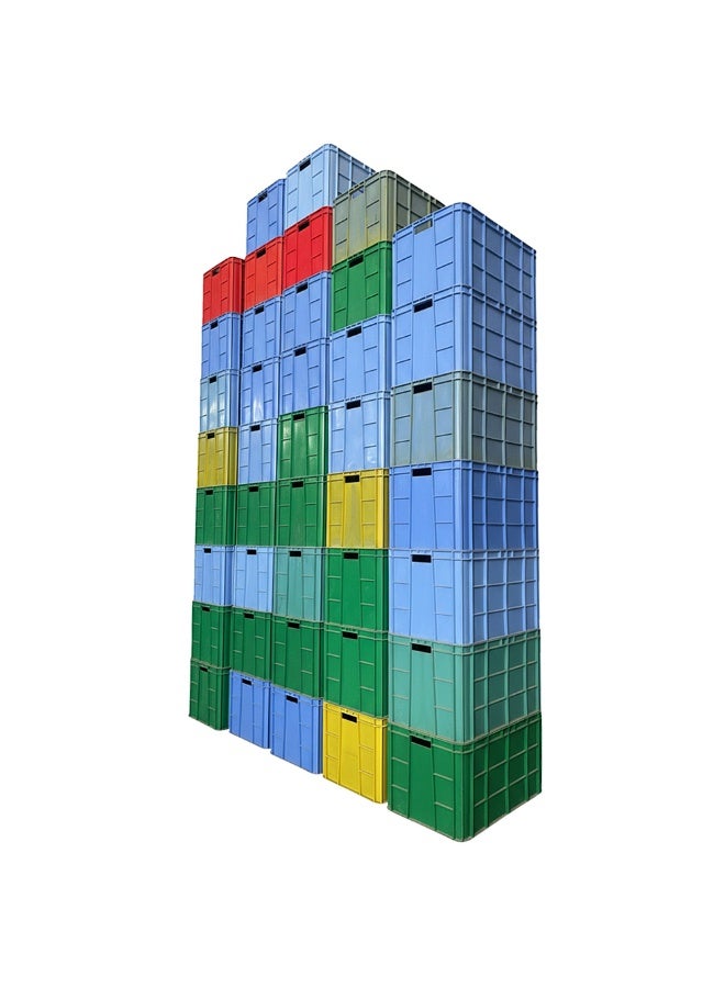 Plastica Industries LLC 2pcs of Plastic Storage Fish/Multipurpose Crate Box 600×400×350 mm 72L Stackable Heavy Duty Reinforced Walls Anti-Slip Base for Home Industrial Commercial Delivery - Yellow - Image 2