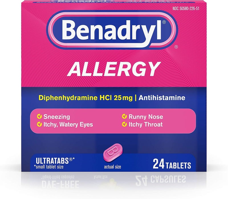 Benadryl Ultratabs Antihistamine Allergy Relief with Diphenhydramine HCl, 24 Count