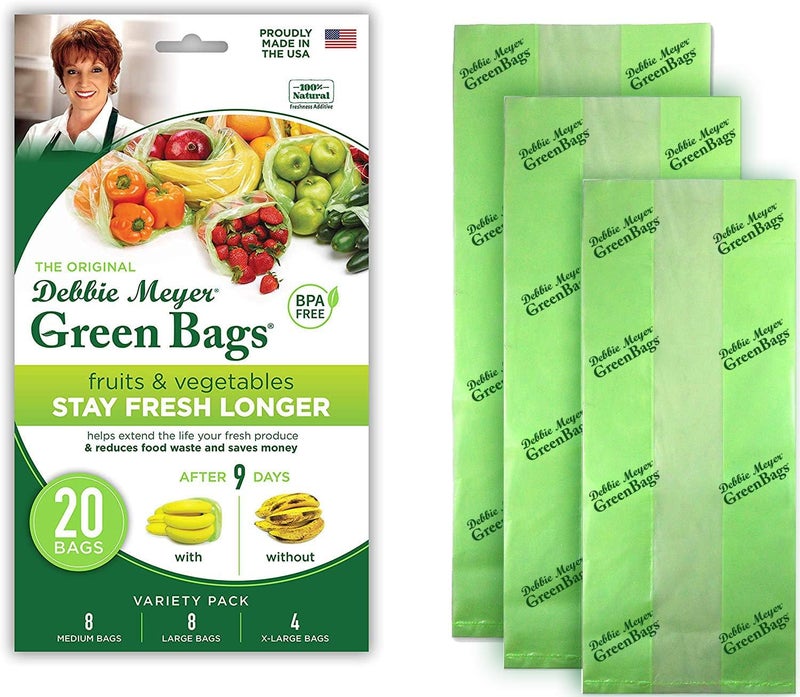 Debbie Meyer , GreenBags 20-Pack (8M, 8L, 4XL) | Reusable Storage Bags Keeps Fruit, Vegetables, Produce, Cut Flowers Fresh Longer, Kitchen & Fridge Preservation Solution, BPA Free, Made in the USA - Image 1