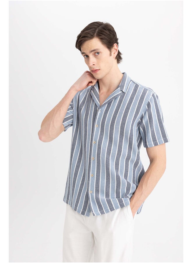 DeFacto - Man Regular Fit Apache Neck Woven Short Sleeve Shirt - Image 1