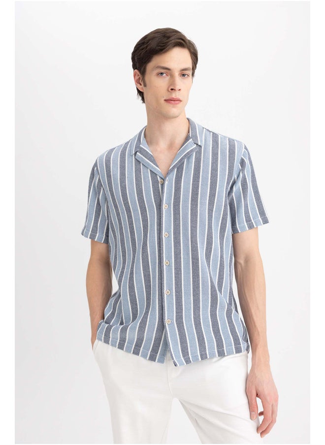 DeFacto - Man Regular Fit Apache Neck Woven Short Sleeve Shirt - Image 1