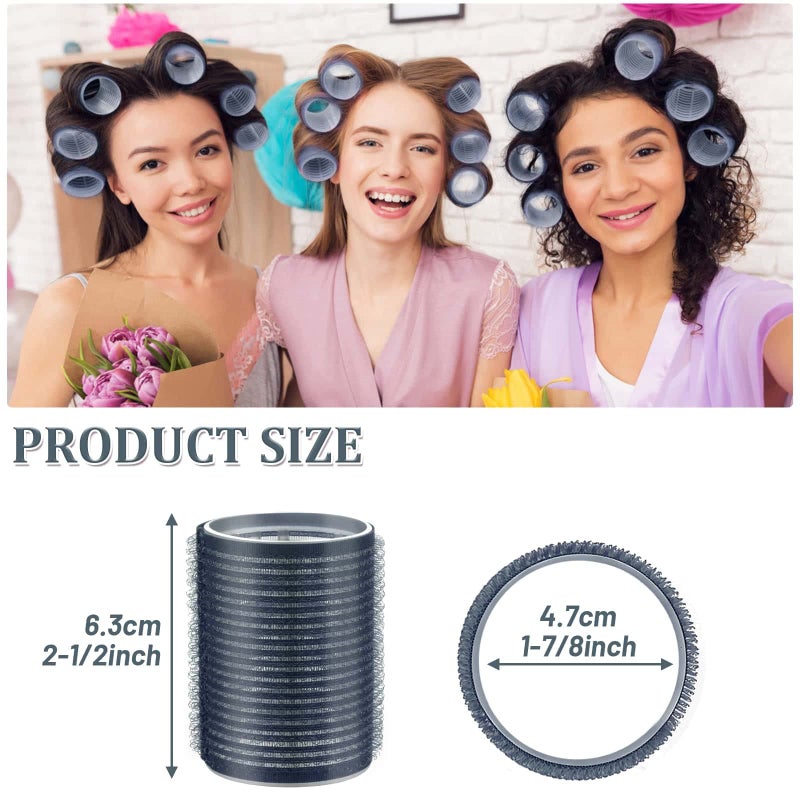 Acejoz Hair Rollers, 12Pcs Large Self Grip Hair Rollers with 12Pcs Stainless Steel Duckbill Clips, for Long Medium Thick Hair Volume (Navy Blue) - Image 2