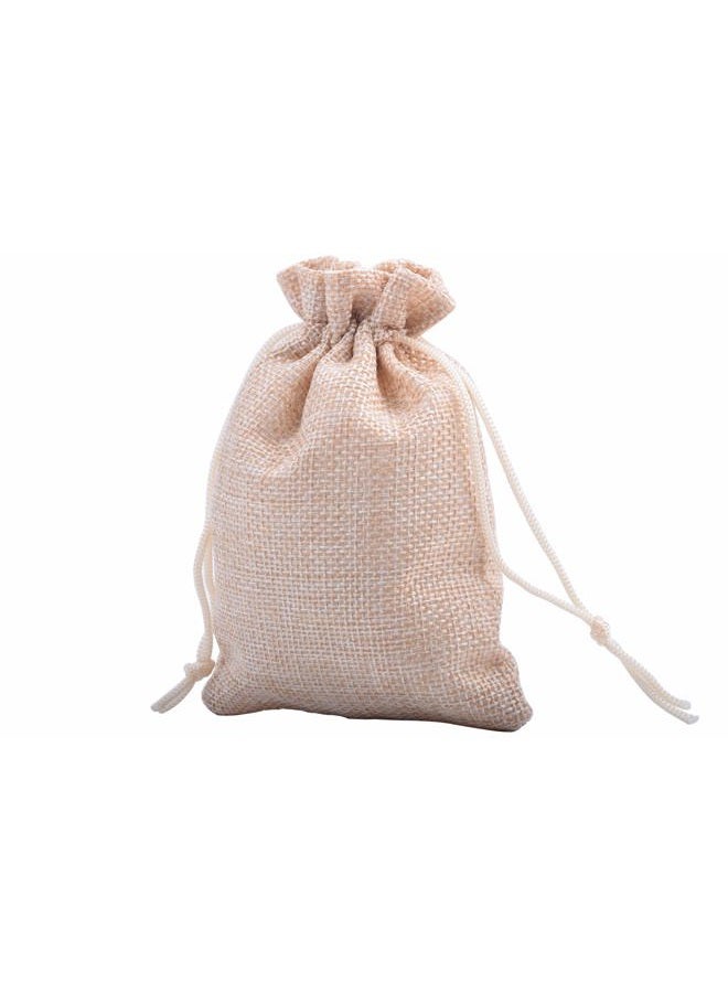 Sansam 50pcs 9.0x12.0cm/3.6''x4.8'' Small Cream Drawstring and Lining Burlap/Hessian Bags, Burlap Sacks,Jewelry Pouches, Wedding Favor Bags, Jewelry Packaging, Gift Bags - Image 2