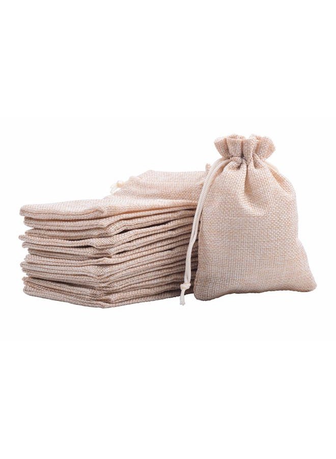 Sansam 50pcs 9.0x12.0cm/3.6''x4.8'' Small Cream Drawstring and Lining Burlap/Hessian Bags, Burlap Sacks,Jewelry Pouches, Wedding Favor Bags, Jewelry Packaging, Gift Bags - Image 1