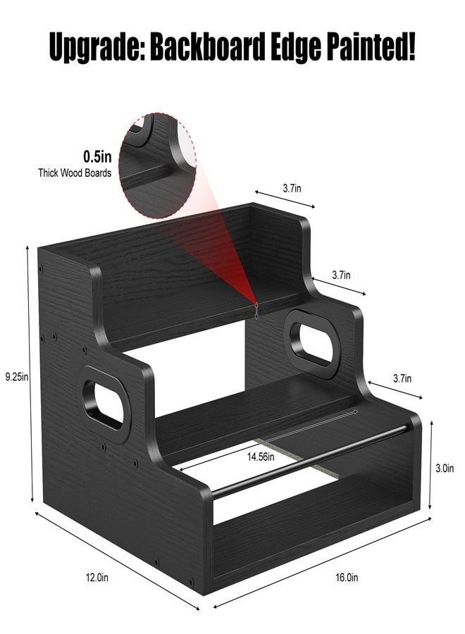 KLM رف عرض زجاجات الكحول KLM، منظم رف شراب القهوة، رف كحول النبيذ بزاوية 3 خطوات، بار صغير، خزانة كحول، رف بار منزلي ريترو لزجاجات الويسكي، المشروبات الروحية (أسود) - Image 3