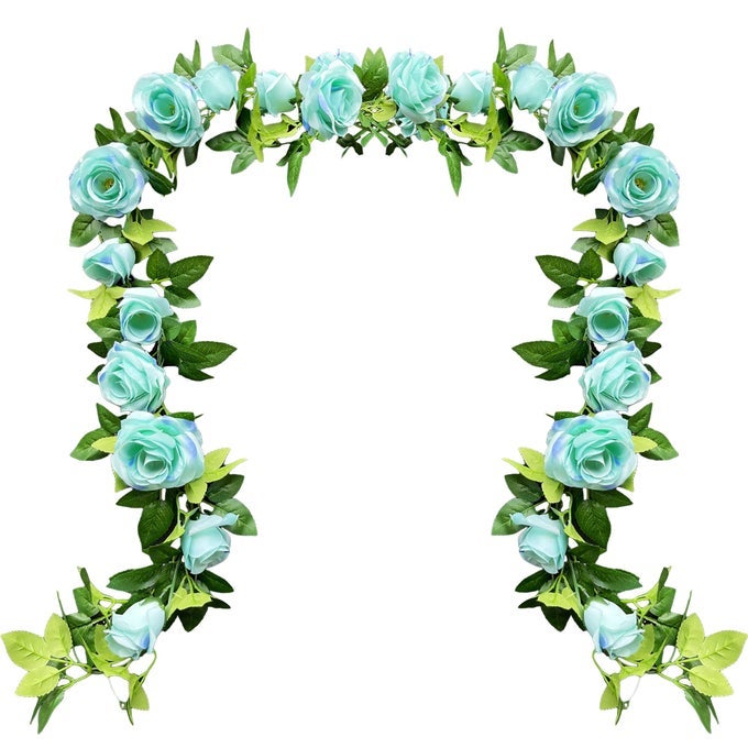 2 Pack Artificial Flower Garland Fake Rose Vine Artificial Flowers GreenBlue Hanging Roses for Wedding Arch Party Garden Craft Home Decor